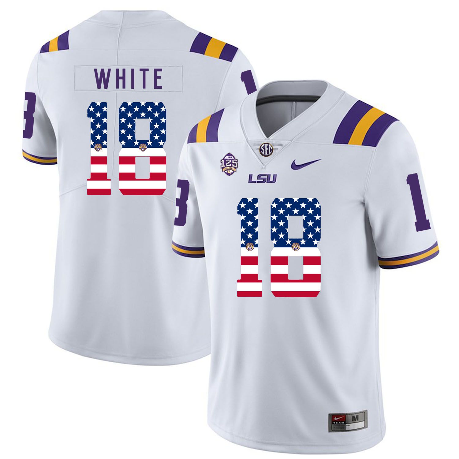 Men LSU Tigers #18 White White Flag Customized NCAA Jerseys->customized ncaa jersey->Custom Jersey
